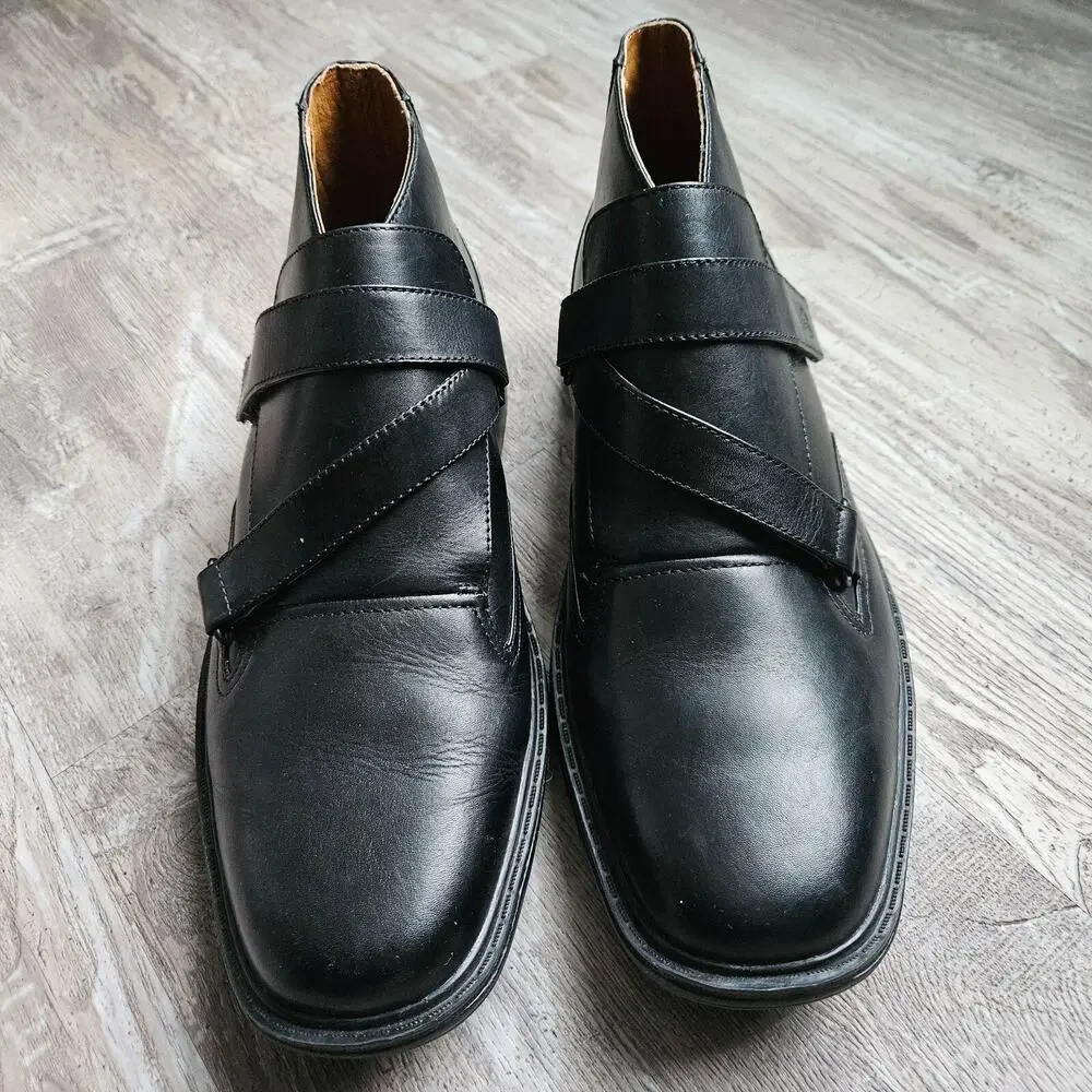 Dr Comfort Joseph Black Leather High Top Hook Loop Dress Boot Shoe Mens Size 9.5